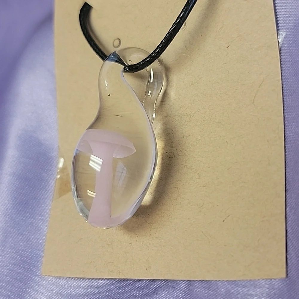 N6 Light Pink - Handblown Glass Mushroom Necklace - Picture 2 of 4